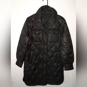 Lucky Brand Women's  Quilted Long Puffer Coat Water Resistant Hooded Medium